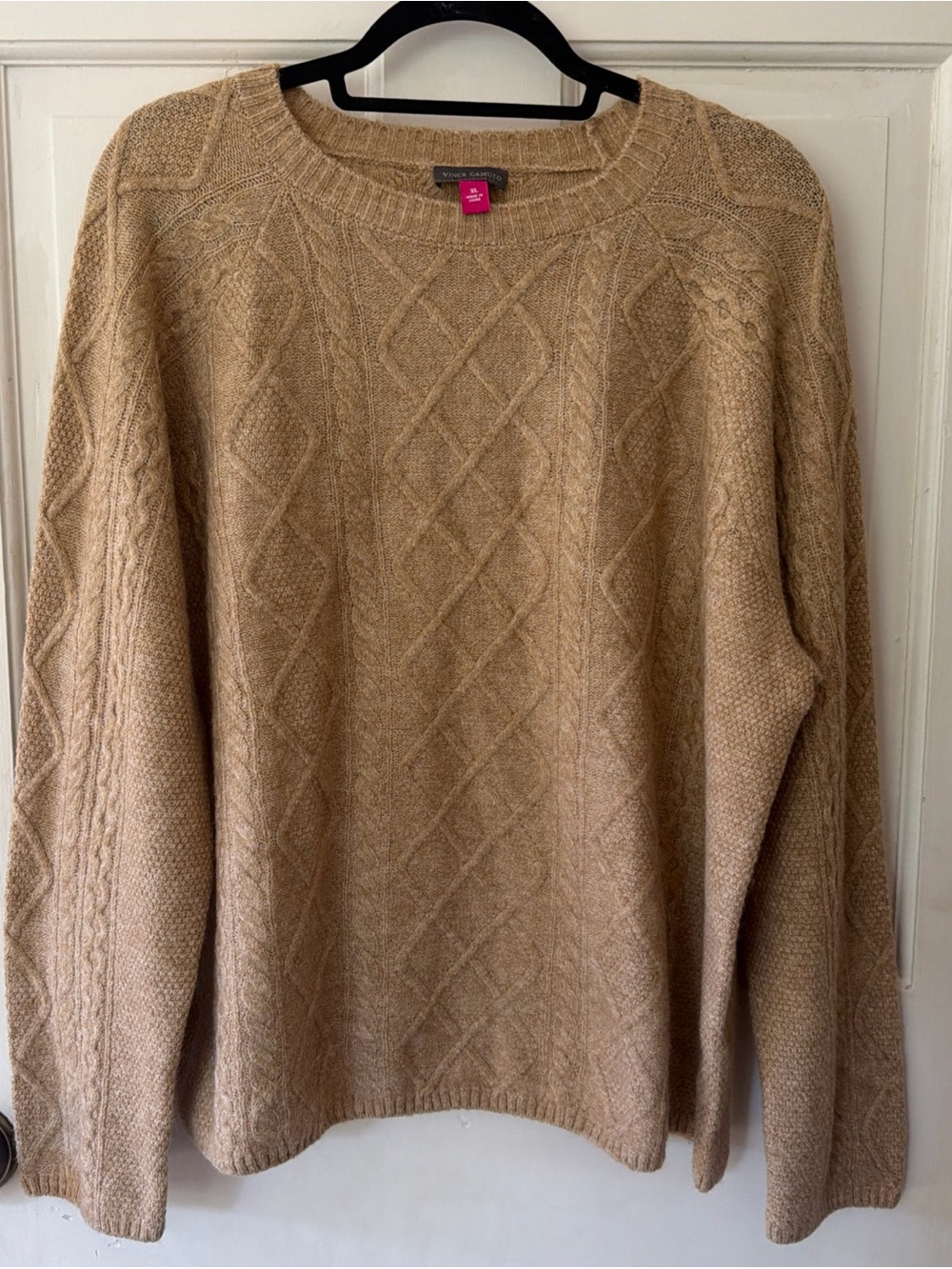 Women’s Camel Cable Knit Crewneck Sweater Vince Camuto XL